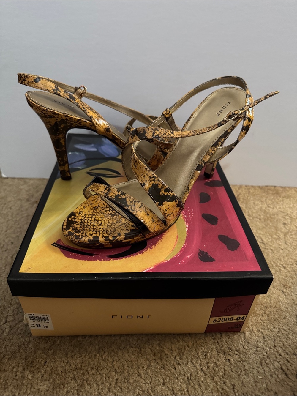 FIONI Clothing Yellow Snake-Print Strappy Heels